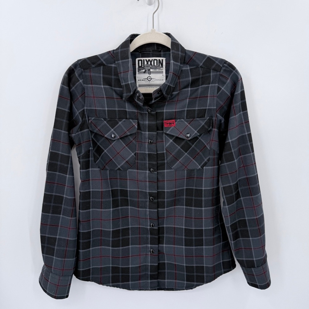 Dixxon Flannel Co x Ready Gunner Small Plaid D-Tech Snap Button Shirt Gray Black